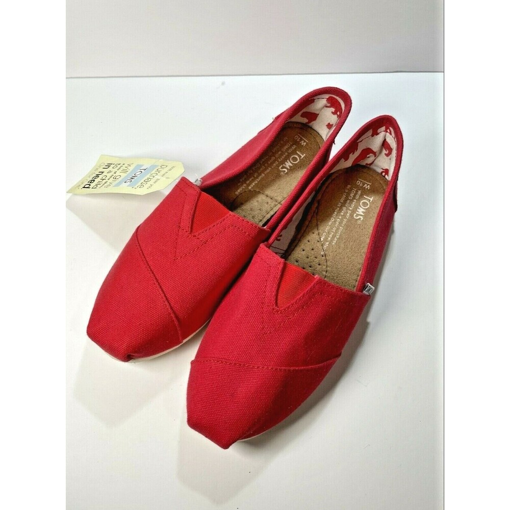 NEW TOM'S Women's 10 US Classic Red Alpargata Canvas SlipOn Shoes
